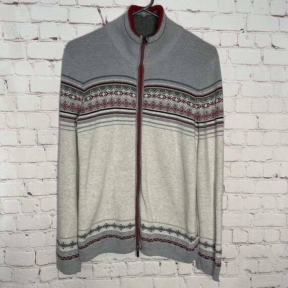 Vintage Eddie Bauer Sweater Women Small Full Zip Gray Fair Isle‎ Snowflakes Y2K - Picture 1 of 9